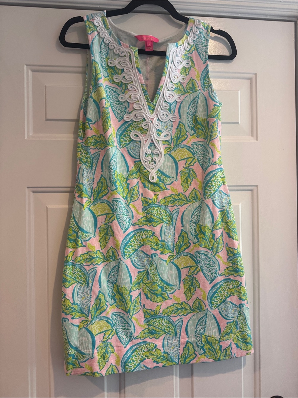 Lilly Pulitzer Pink Leaf Print One-Piece Dress with White Trim